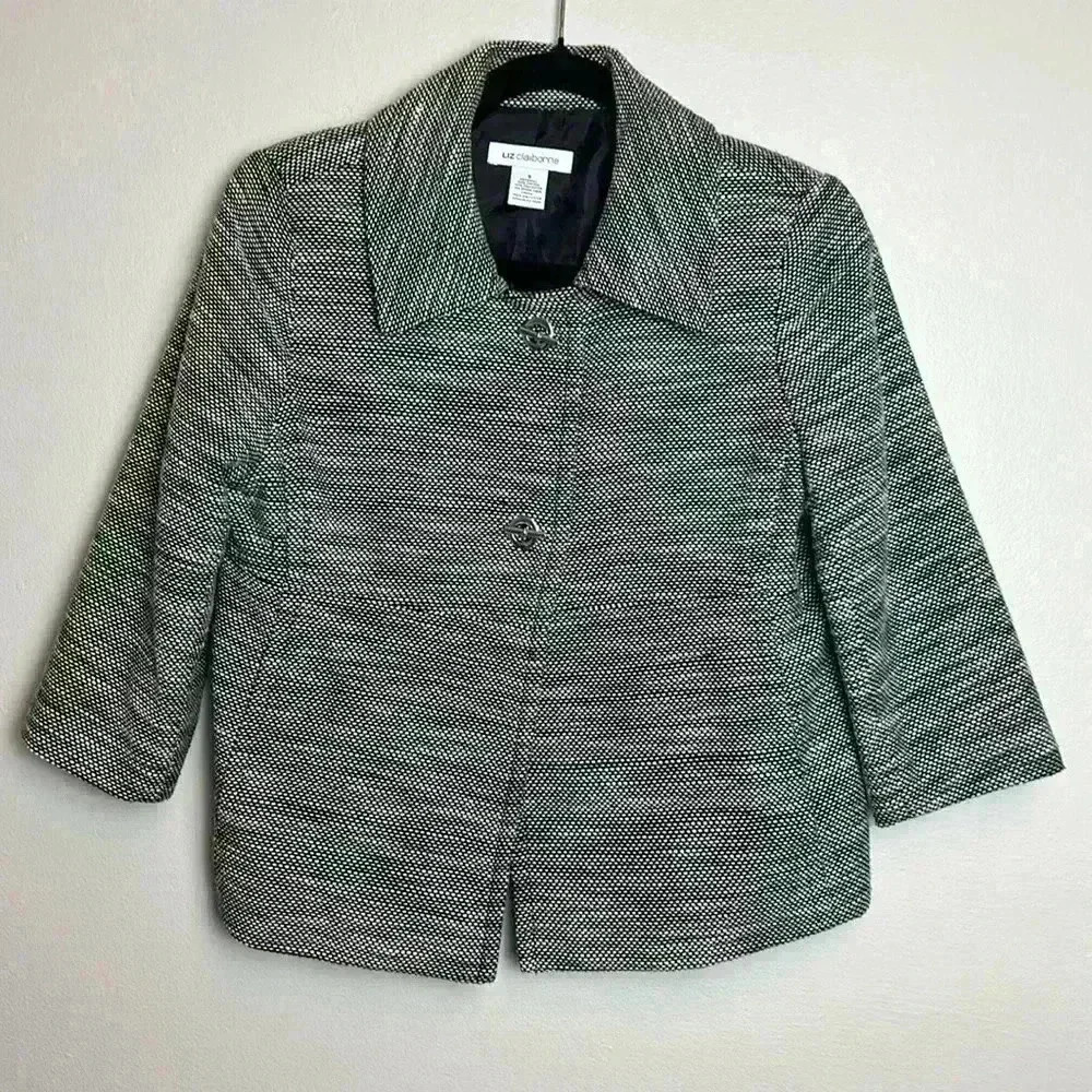 Liz Claiborne Small Cropped Jacket Blazer 3/4 Sleeves Office Career Pockets